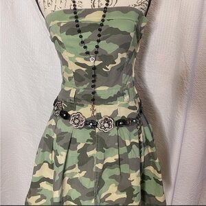 Forever 21 Green Camo Strapless Mini Dress